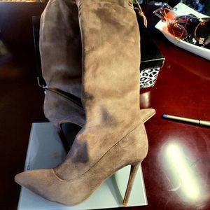 ANNE MICHELLE NEW FAUX SUEDE RISE UP OVER THE KNEE STILLETTO BOOTS SIZE 8